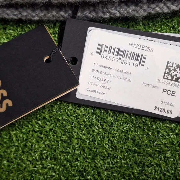 Hugo Boss Light Gray Ribbed Beanie - Picture 2 of 5